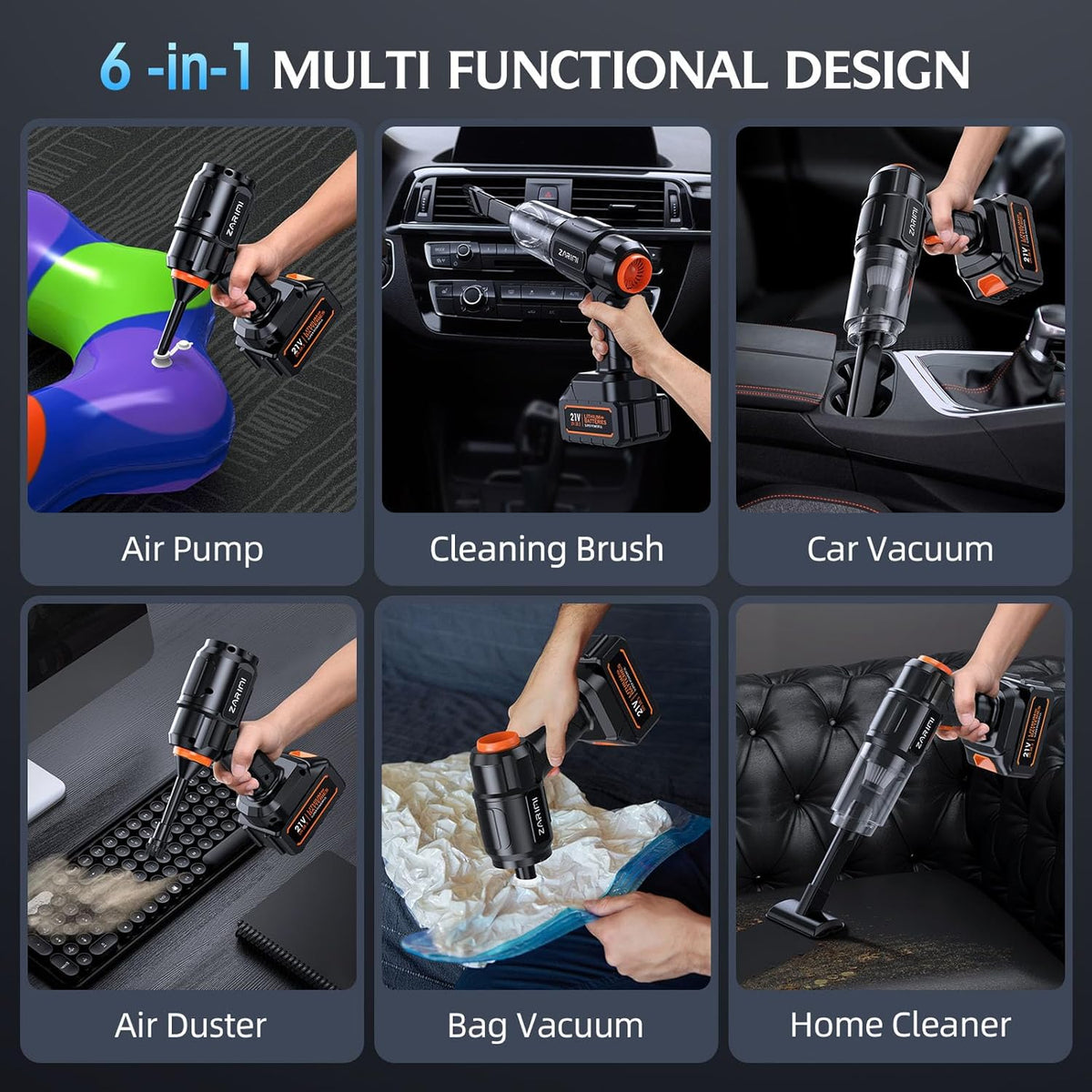 Car Vacuum Portable Cordless, 40,000Pa High Power Dust Buster, 6-in-1 Handheld Vacuum Cleaners for