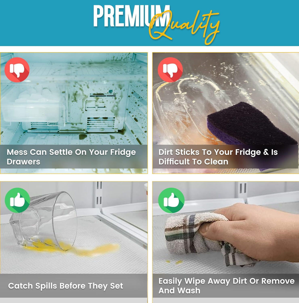 Refrigerator Liners for Shelves (16 Pack) by Linda’s Essentials - Non-Adhesive Shelf or Drawer