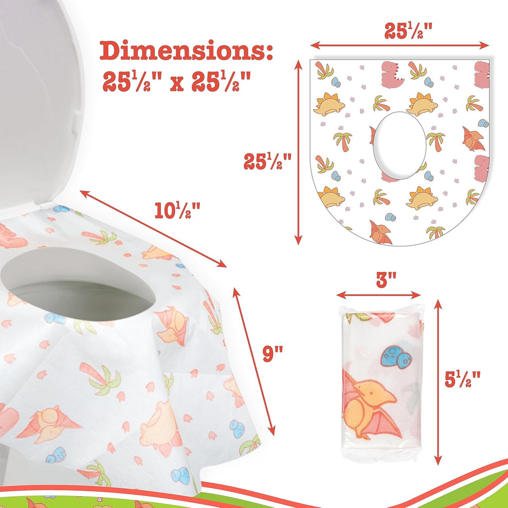 Toilet Seat Covers Disposable (20 pk, Dinosaurs) - XL Waterproof Toilet Cover for Toddlers, Kids &