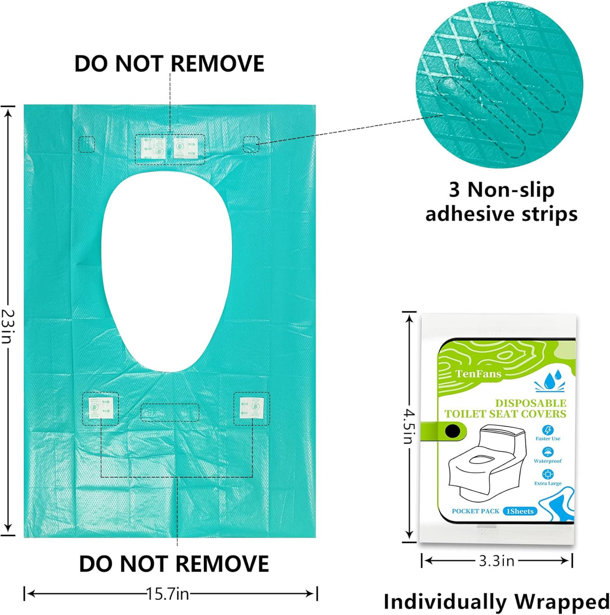 TenFans Toilet Seat Covers Disposable - 20 Count Individually Travel Pack - Sticker Free Faster Use