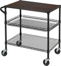 Finnhomy 3 Tier Heavy Duty Commercial Grade Utility Cart with Wood Top, Wire Rolling Cart with