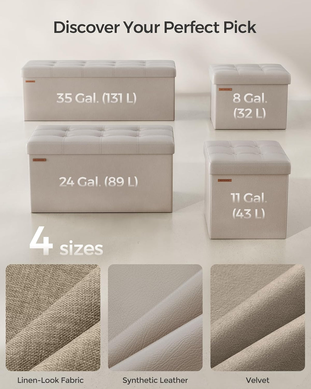 SONGMICS Mazie Collection - 43 Inches Folding Storage Ottoman Bench, Ottoman with Storage, Foot