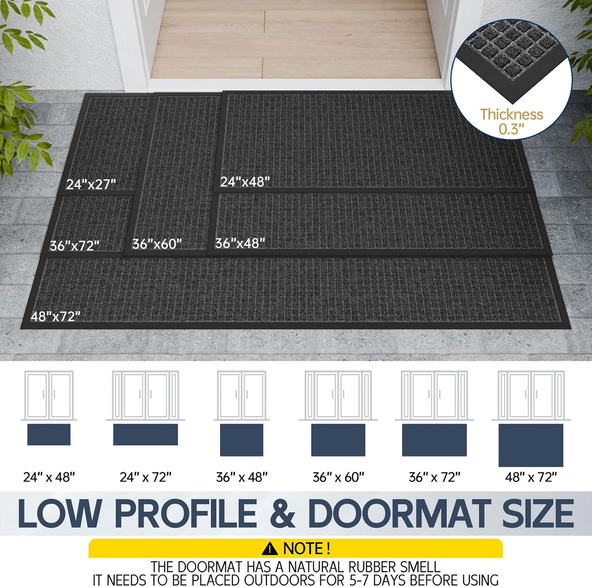 Indoor Outdoor Front Door Mats, 60" x 36" Rubber Backing Non Slip Durable Welcome Floor Mats for