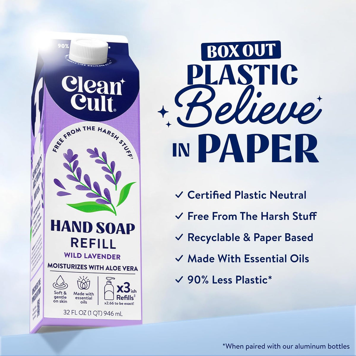 Cleancult Liquid Hand Soap Refill - Wild Lavender - Moisturizes Dry & Sensitive Skin - Made with
