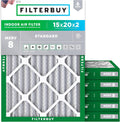 Filterbuy 15x20x2 Air Filter MERV 8 (MPR 700) Dust Defense Replacement (6-Pack), Electrostatic