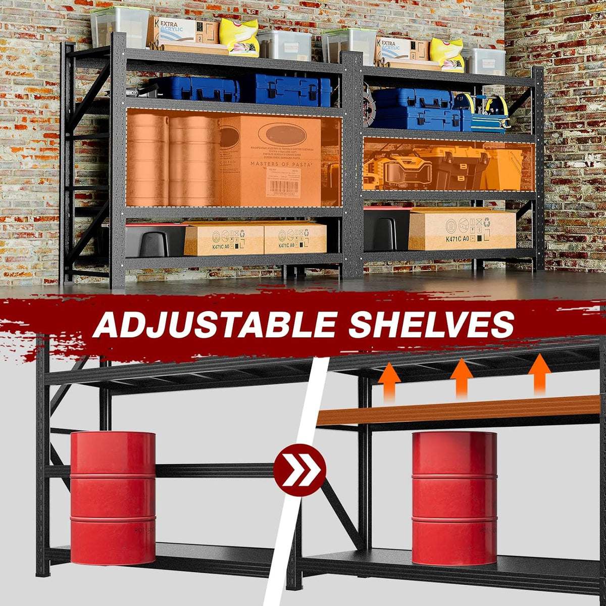 5000LBS Metal Steel Storage Shelves - 71.3" W Black 4 Tier Heavy Duty Rack Commercial Industrial
