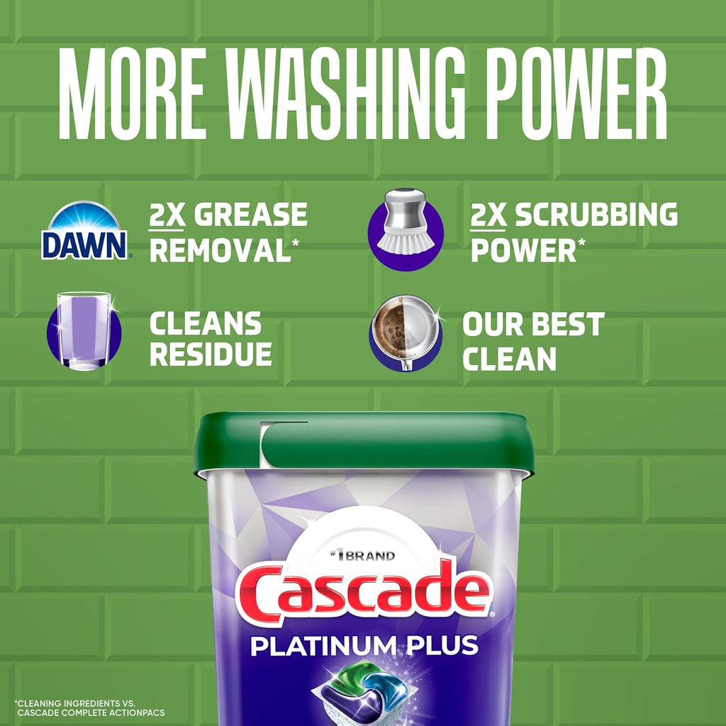 Cascade Platinum Plus Dishwasher Pods, Dishwasher Detergent, Dish Detergent Soap, Fresh, 19 Count