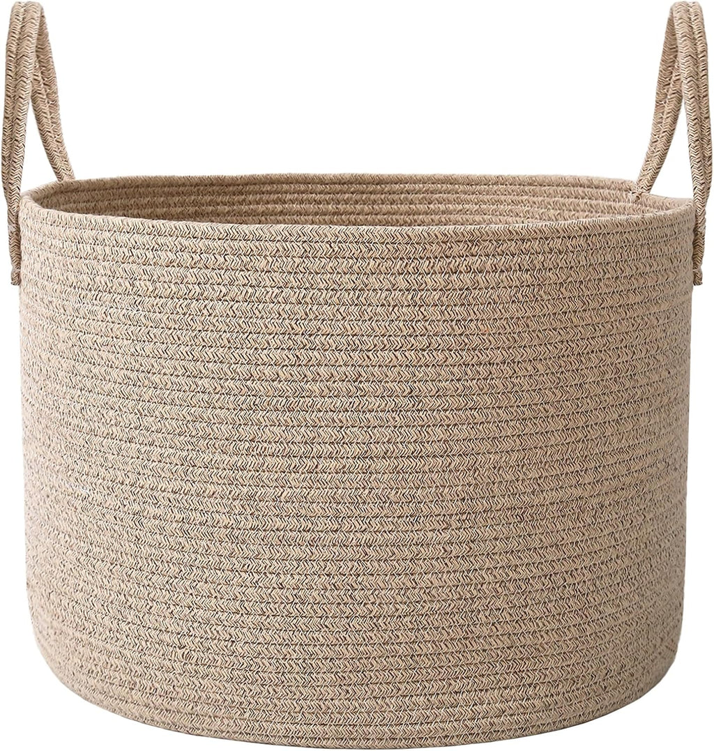 Woven Blanket Basket,65L Large Rope Storage Bin with Handles, Organizer for Blankets Toys Book and