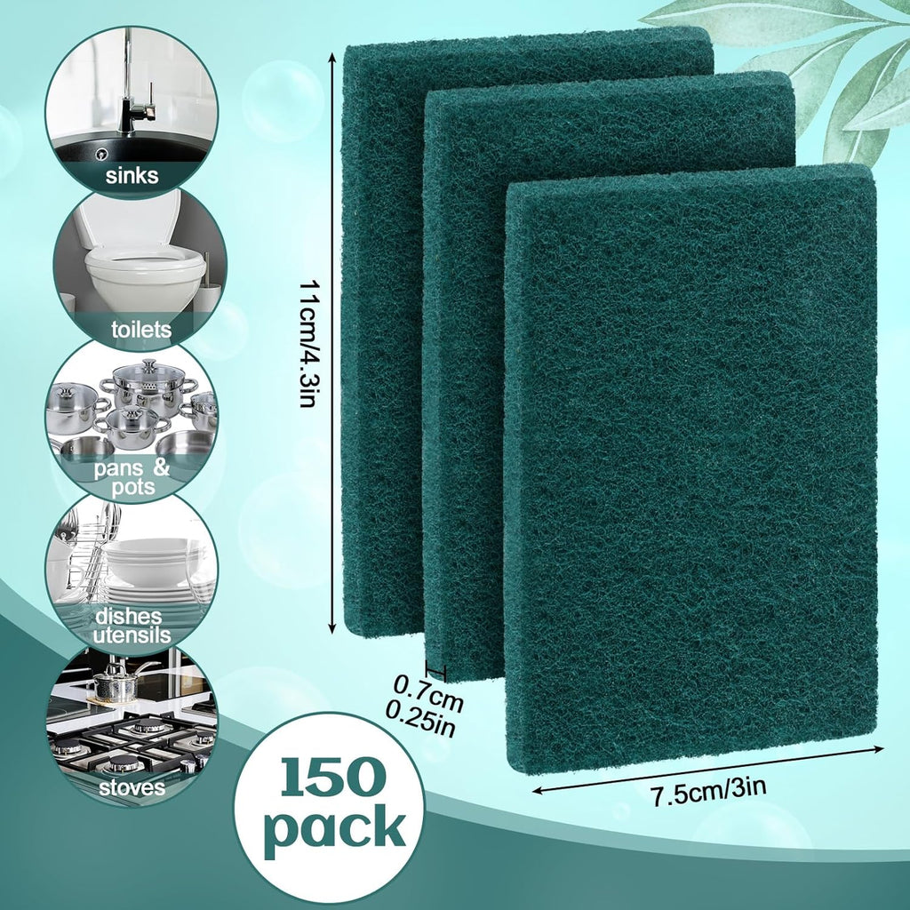 Hoolerry 150 Pcs Heavy Duty Scouring Pads Non Scratch Household Scrub Pads for Cleaning Reusable