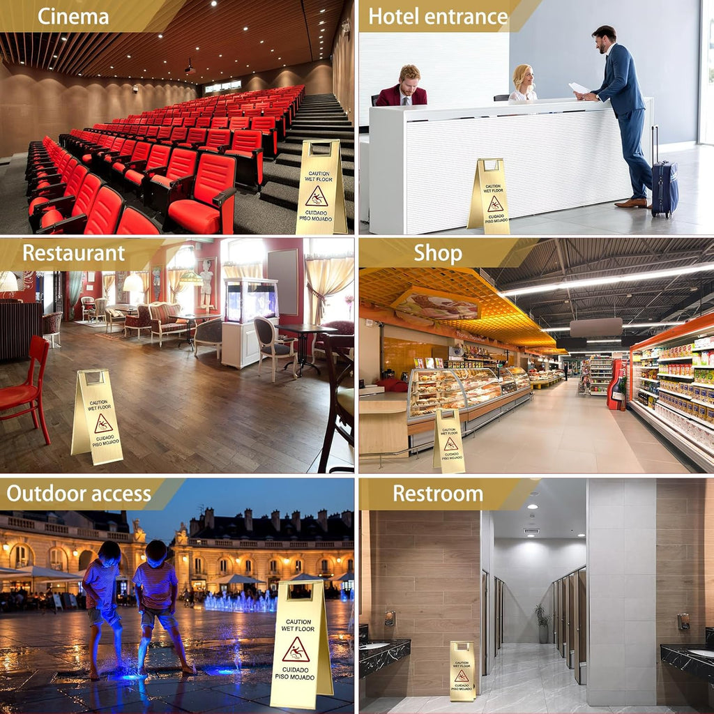 8 Pcs 24 Inch Stainless Steel Wet Floor Sign 8.8 Pound Caution Wet Floor Sign Bulk Double Sided