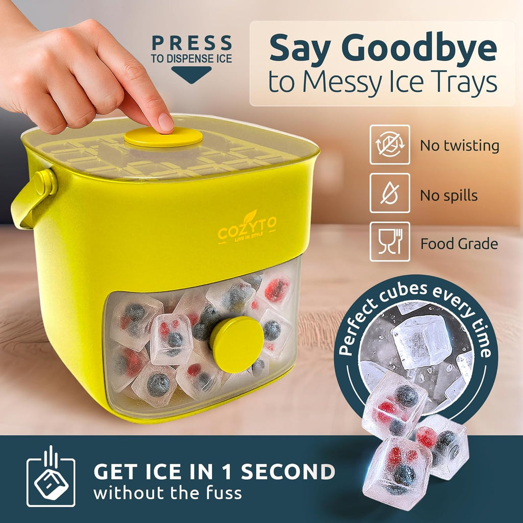 COZYTO CubeGo Ice Cube Tray with Lid and Storage Bin – One-Press Release, 48 Mini Ice Cubes