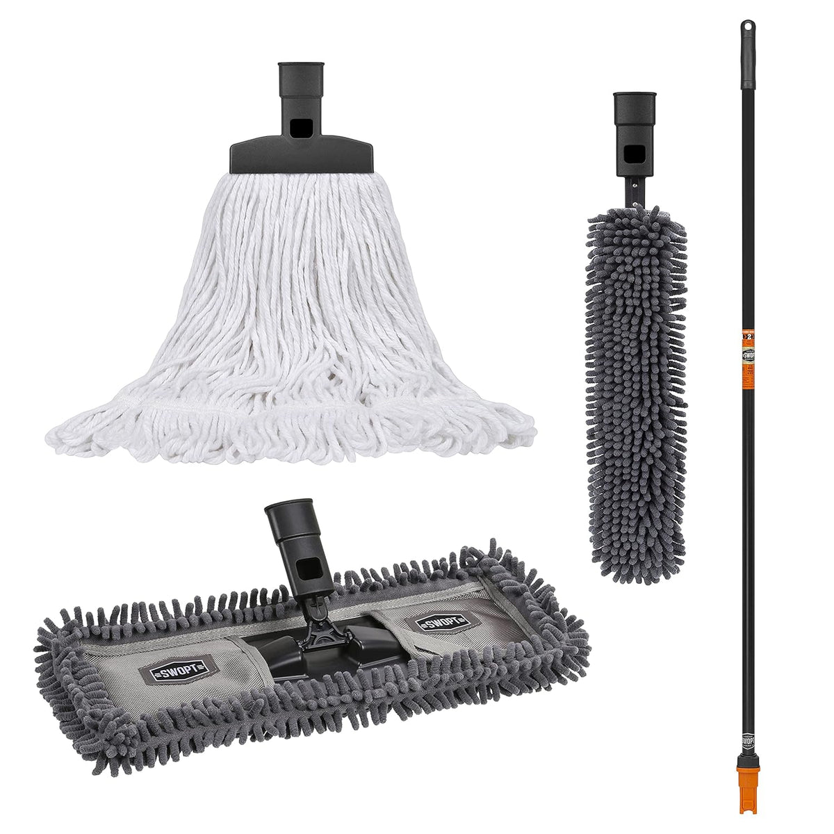 SWOPT 18” Microfiber Dust Mop, Microfiber Flexible Duster, Cotton Mop + 60" Steel Handle, Combo