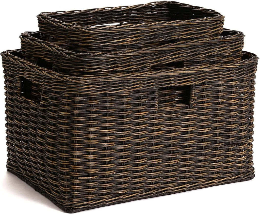 The Basket Lady Tall Rectangular Wicker Storage Basket, Medium, 20 in L x 13 in W x 11 in H