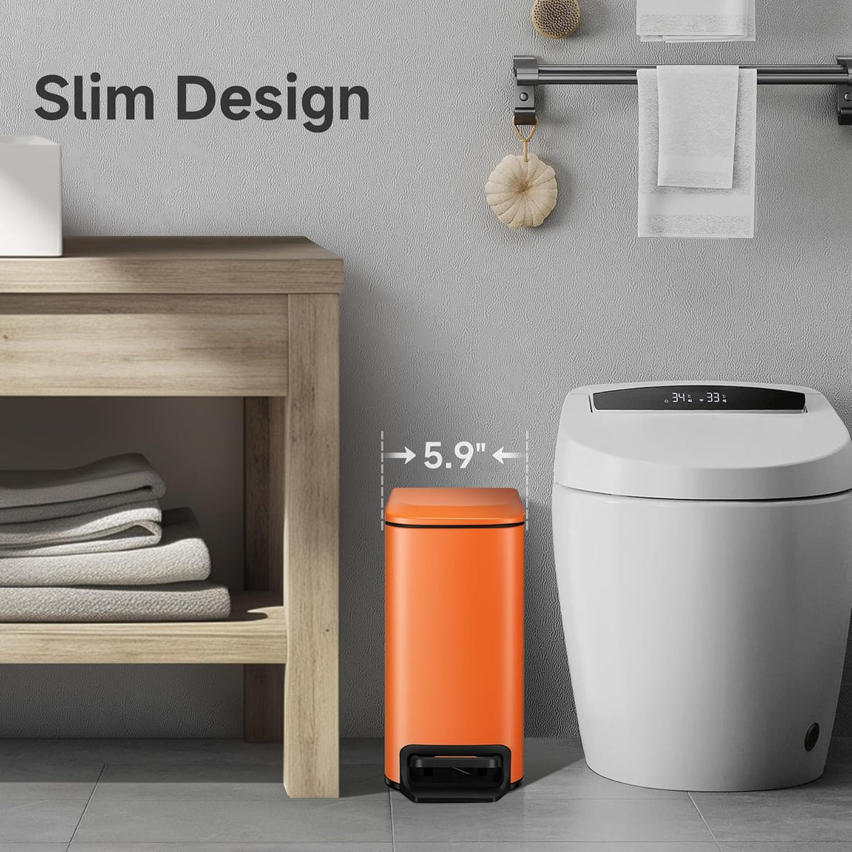 TIPGO Small Bathroom Trash Can with Lid Soft Close, 6 Liter / 1.6 Gallon Stainless Steel Garbage