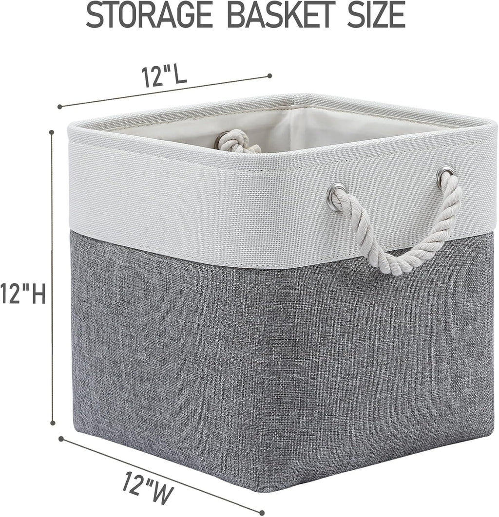 12 x 12 Inch Cube Storage Bins, 6 Pack Large Collapsible Fabric Storage Bin with Ropes, Foldable