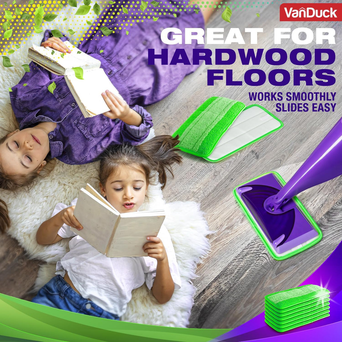 VanDuck Reusable Mop Pads Compatible with Swiffer WetJet (2 Pack) - Microfiber Mop Refill for Wet
