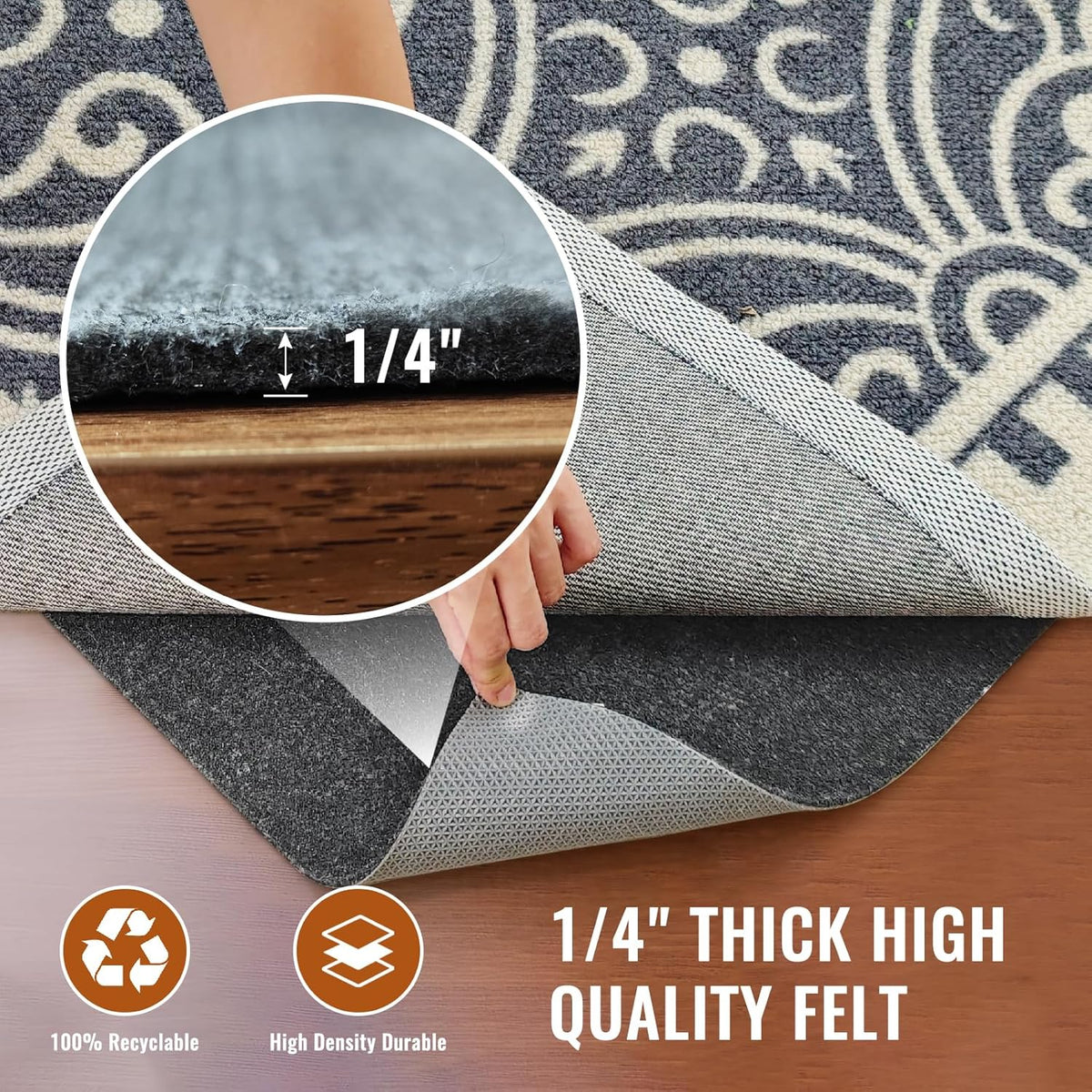 Felt Rug Pad, 2 x 6 Ft Rubber Non-Slip Rug Pad Gripper, Keep Rugs Secure and in Place, Extra Strong