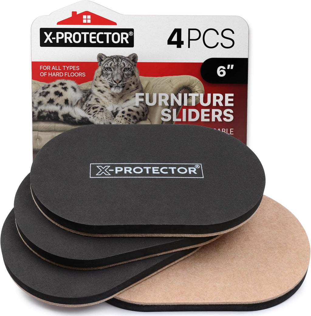 X-Protector Felt Furniture Sliders Hardwood Floors - 4 PCS 6" x 3 1/2" Furniture Sliders - Heavy