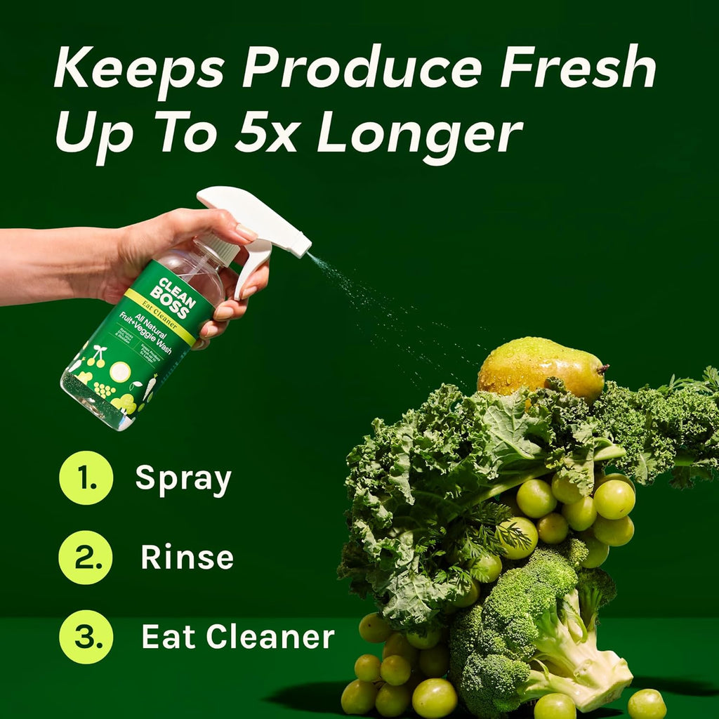 CleanBoss Eat Cleaner Triple-Action Fruit + Veggie Wash Refill - 64 oz - Removes Harmful Residue