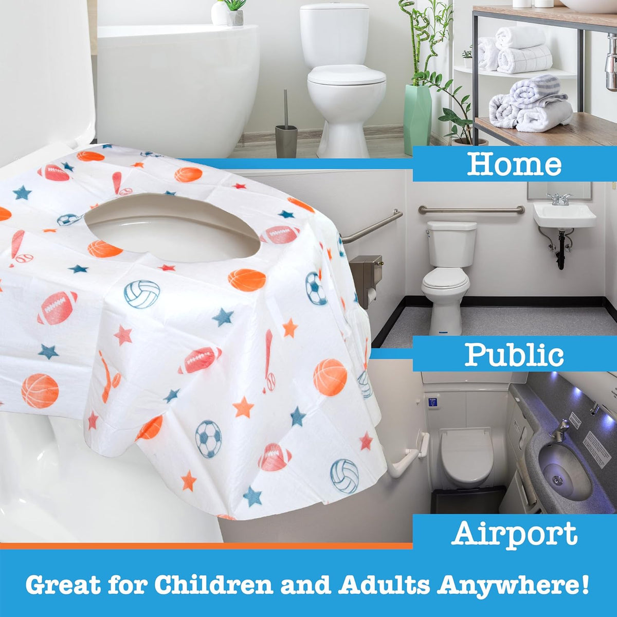 Disposable Toilet Seat Covers for Kids & Adults, 40 Pack - Protect from Public Toilet Germs While
