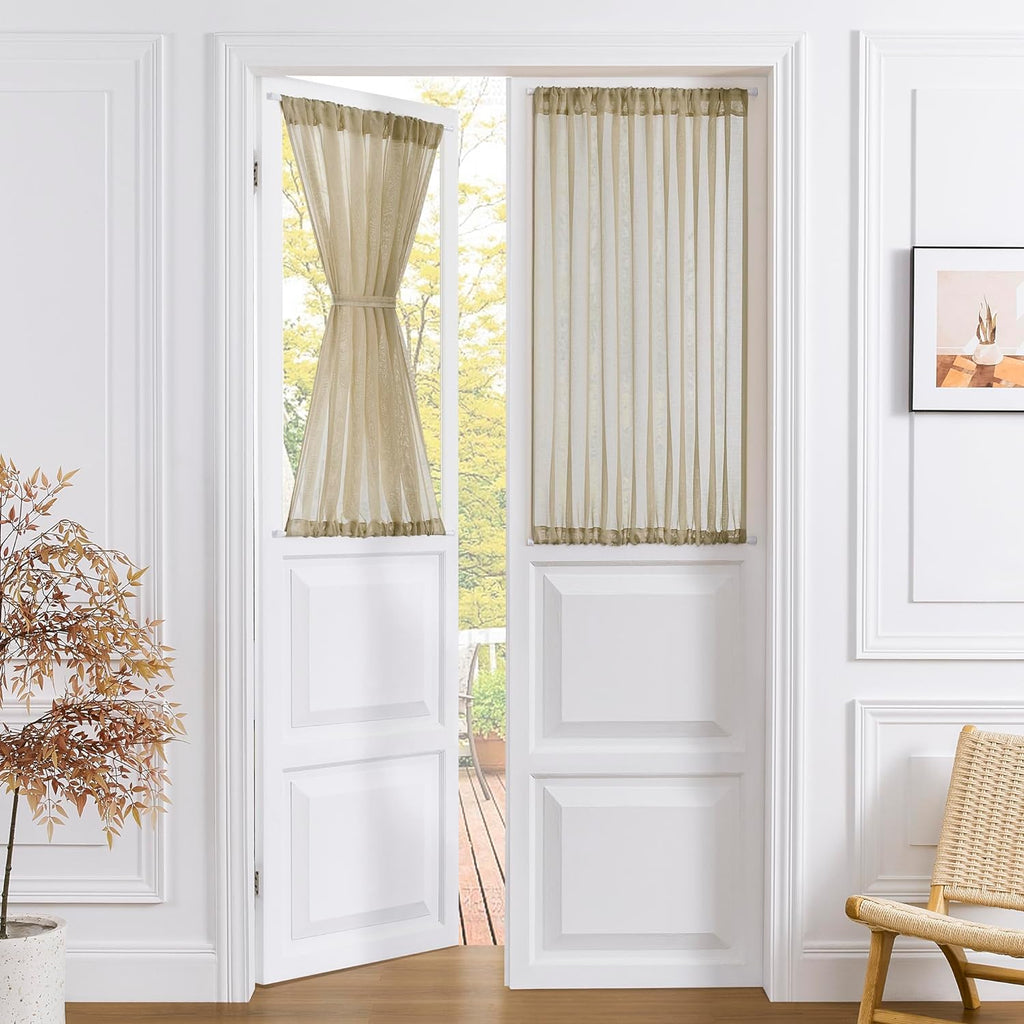 Tollpiz Short Sheer Door Curtains Closet Linen Textured Curtains Sheer Doorway Light Filtering