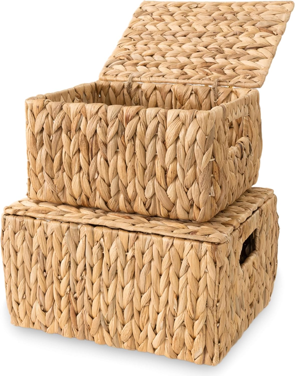 Wicker Storage Baskets with Lid, Set 2 Basket With Lid Decorative Storage Rectangle Wicker Storage