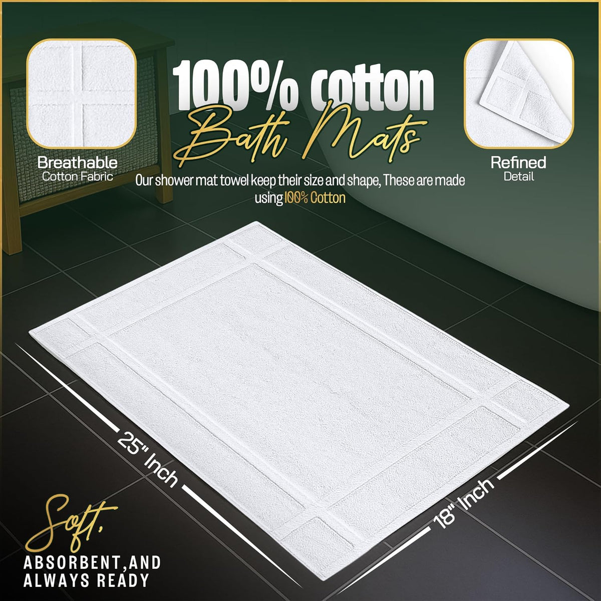 Pearl Linens Pack of 6 100% Cotton Bath Mat 18x25 inches, Soft & Absorbent Quick Dry Bathroom Mat