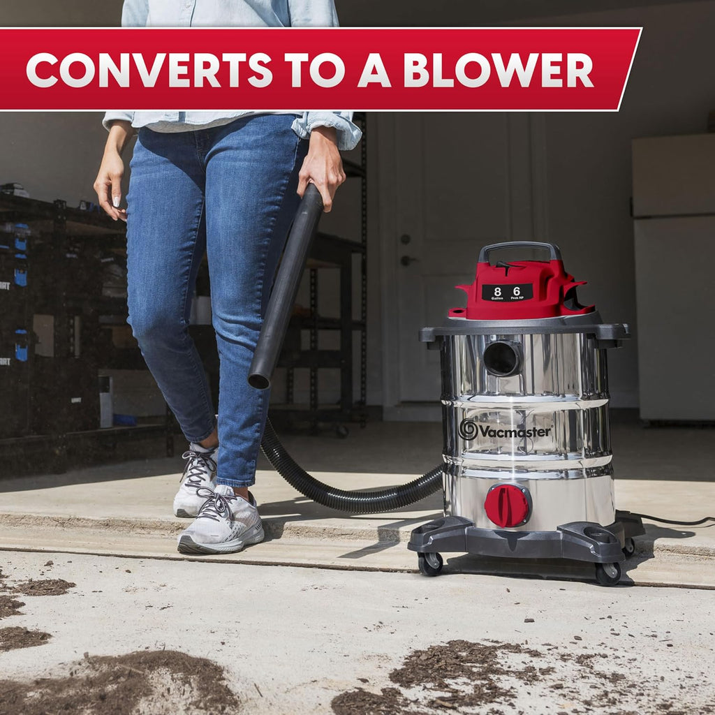 Vacmaster VOC812SF 1101 8-Gallon Premium Stainless Steel Wet/Dry Vacuum, Red Edition, 8 Gal