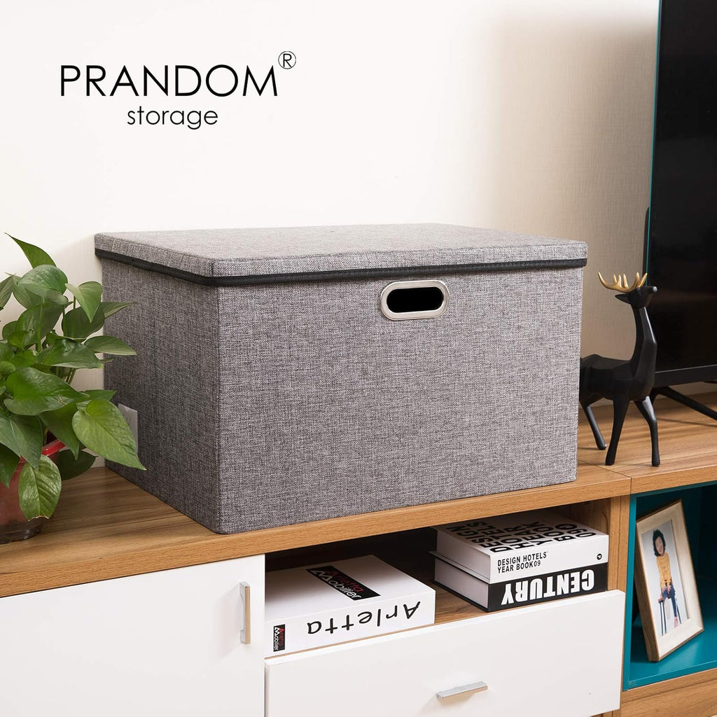 PRANDOM Extra Large Collapsible Storage Bins with Lids [5-Pack] Linen Fabric Foldable Storage