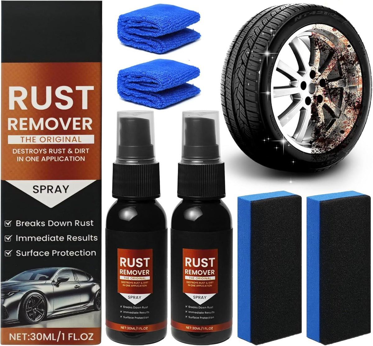 2 Pack Rust Remover Spray for Metal - 2025 Upgrade Heavy Duty Metal Cleaner for Vehicles, Tools