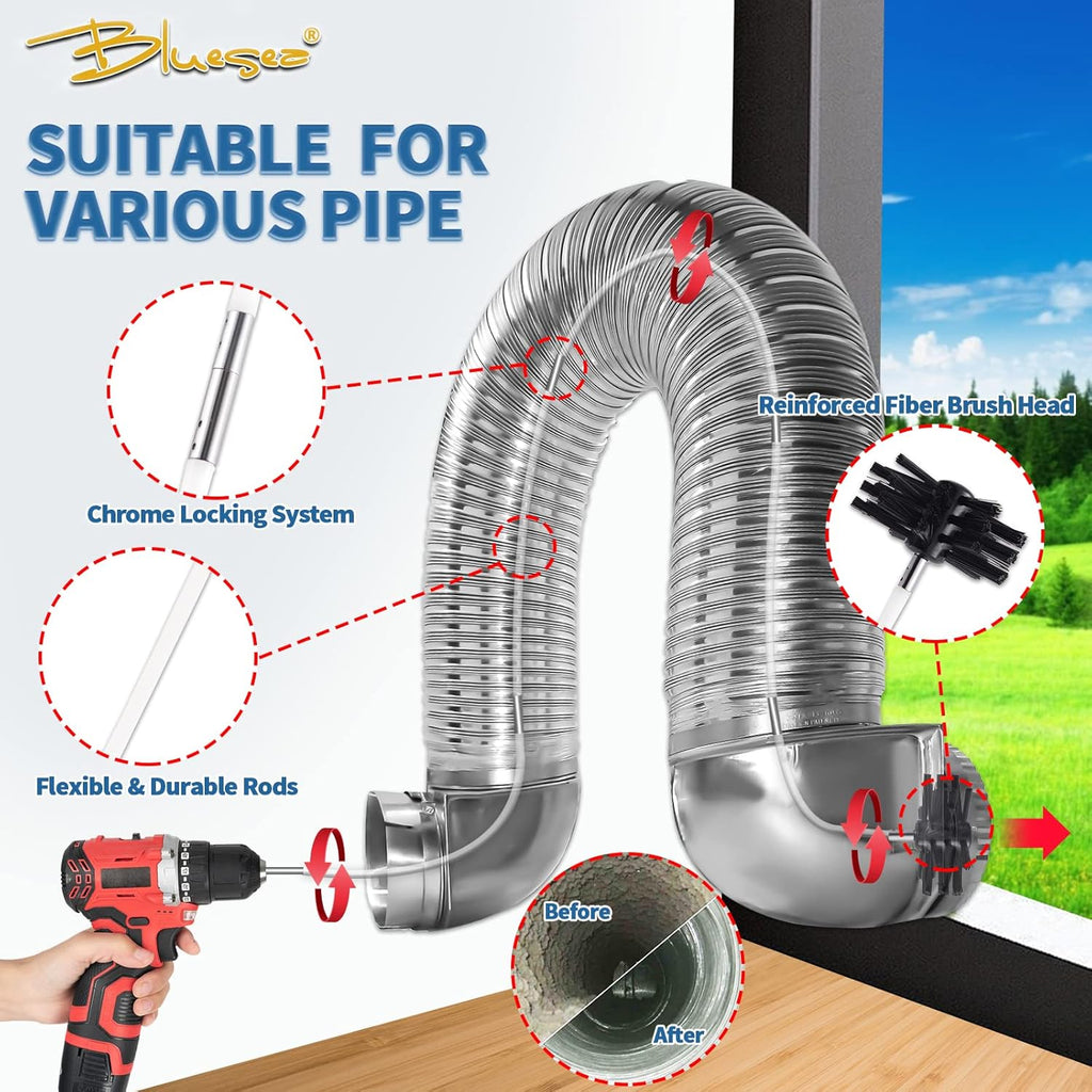 Bluesea 7 Pieces 40 Feet Dryer Vent Cleaner Kit, Reinforced Nylon Dryer Vent Cleaning Kit, Durable