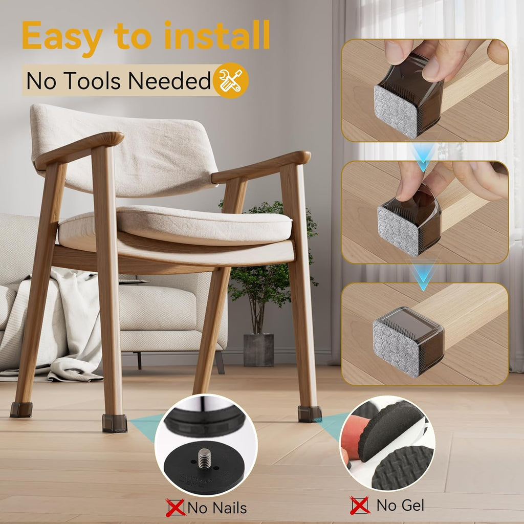 24PCS Rectangular Chair Leg Floor Protectors, Furniture Sliders, Non-Slip Felt Furniture Pads for