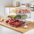 PeJeyiee 6 Pack Clear Stackable Refrigerator Organizers and Storage Drawers - Pull-Out Fridge Bins
