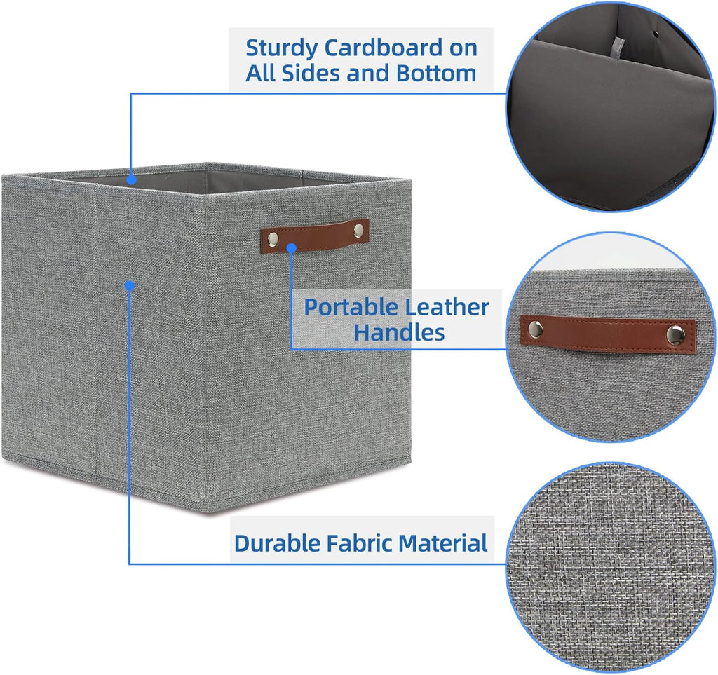 Temary 12x12 Storage Cube Bins 4 Pack Fabric Storage Cubes Storage Bins with Leather Handles