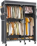 Raybee Clothes Rack with Cover,Clothing Racks for Hanging Clothes with Wheels and Adjustable