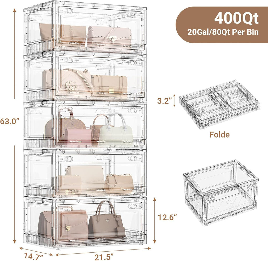 BROVIEW Clear Stackable Storage Bins Drawers, Open Front Large Plastic Storage Bins with Lids