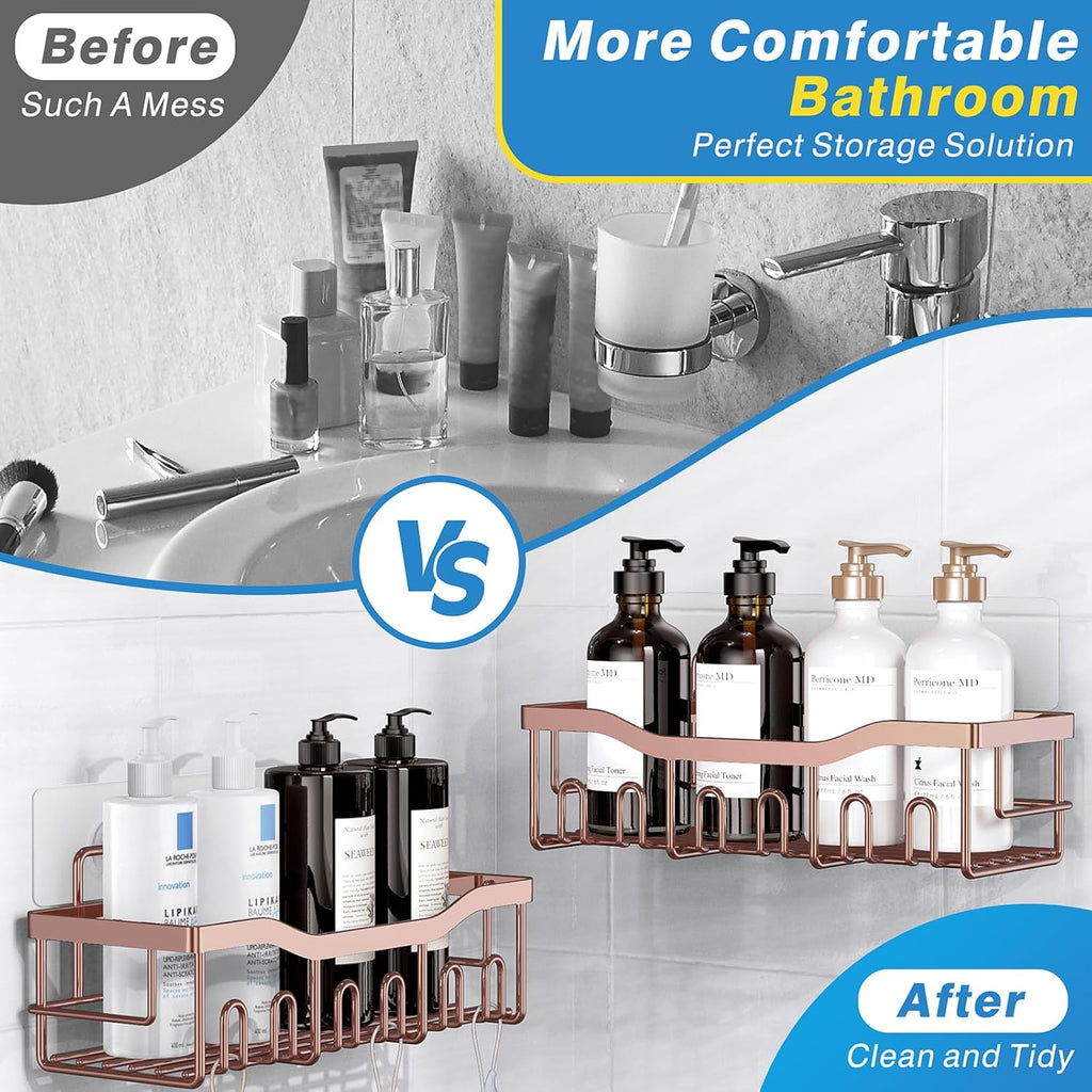 EUDELE 5-Pack Rustproof Stainless Steel Shower Caddy – No Drill Adhesive Bathroom Organizer with