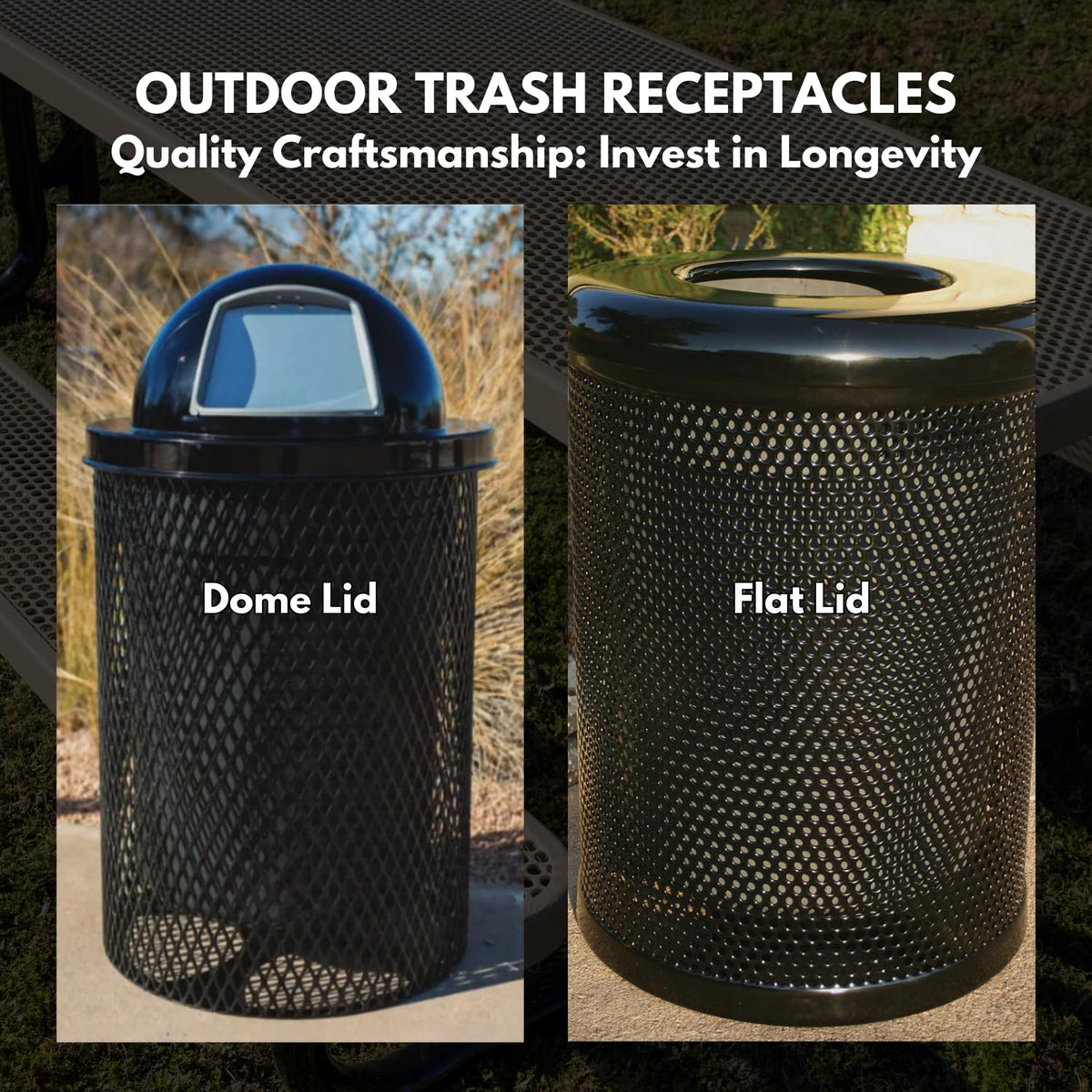 COATEDOUTDOORFURNITURE RDT-PUR Heavy Duty Round Trash Receptacle with Dome Top, Liner Included, 32