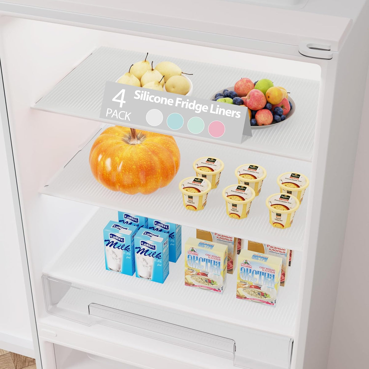GOYLSER Silicone Refrigerator Liner for Glass Shelves Washable, Striped Fridge Liners for Shelves