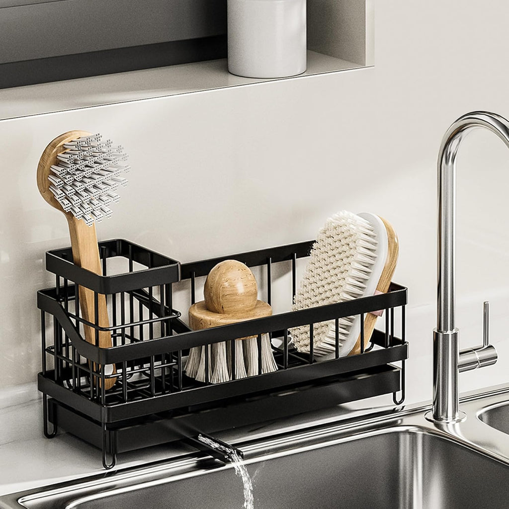 Large Sponge Holder for Sink, Stainless Steel Sink Caddy Organizer with Rotatable Spout - Kitchen