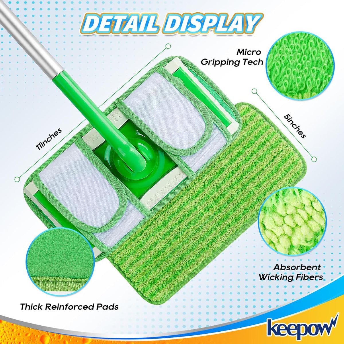 Reusable Pads Compatible with Swiffer Sweeper Mops - Washable Microfiber Mop Pad Refills - 12 Inch