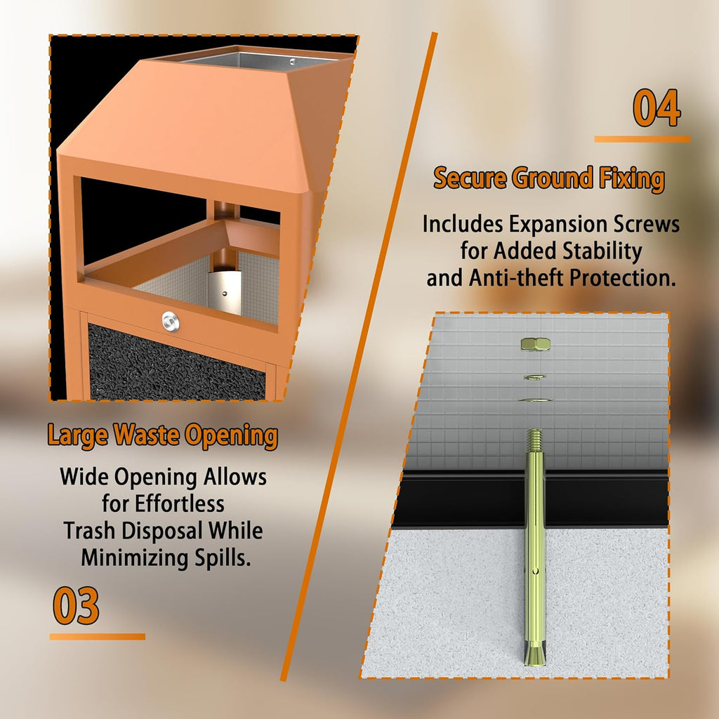 Commercial Metal Outdoor Trash Can with Lid, Lockable Outdoor Garbage Can with Nature Stone Panels