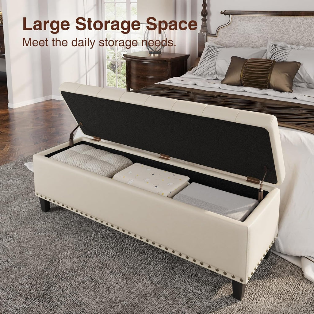 Storage Ottoman Bench, 51-Inch Large Storage Bench for Bedroom End of Bed, 30 Gallons Faux Leather