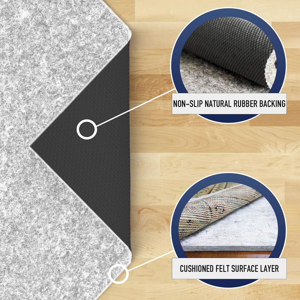 RUGPADUSA - Dual Surface - 8'x11' - 1/4" Thick - Felt + Rubber - Non-Slip Backing Rug Pad - Safe