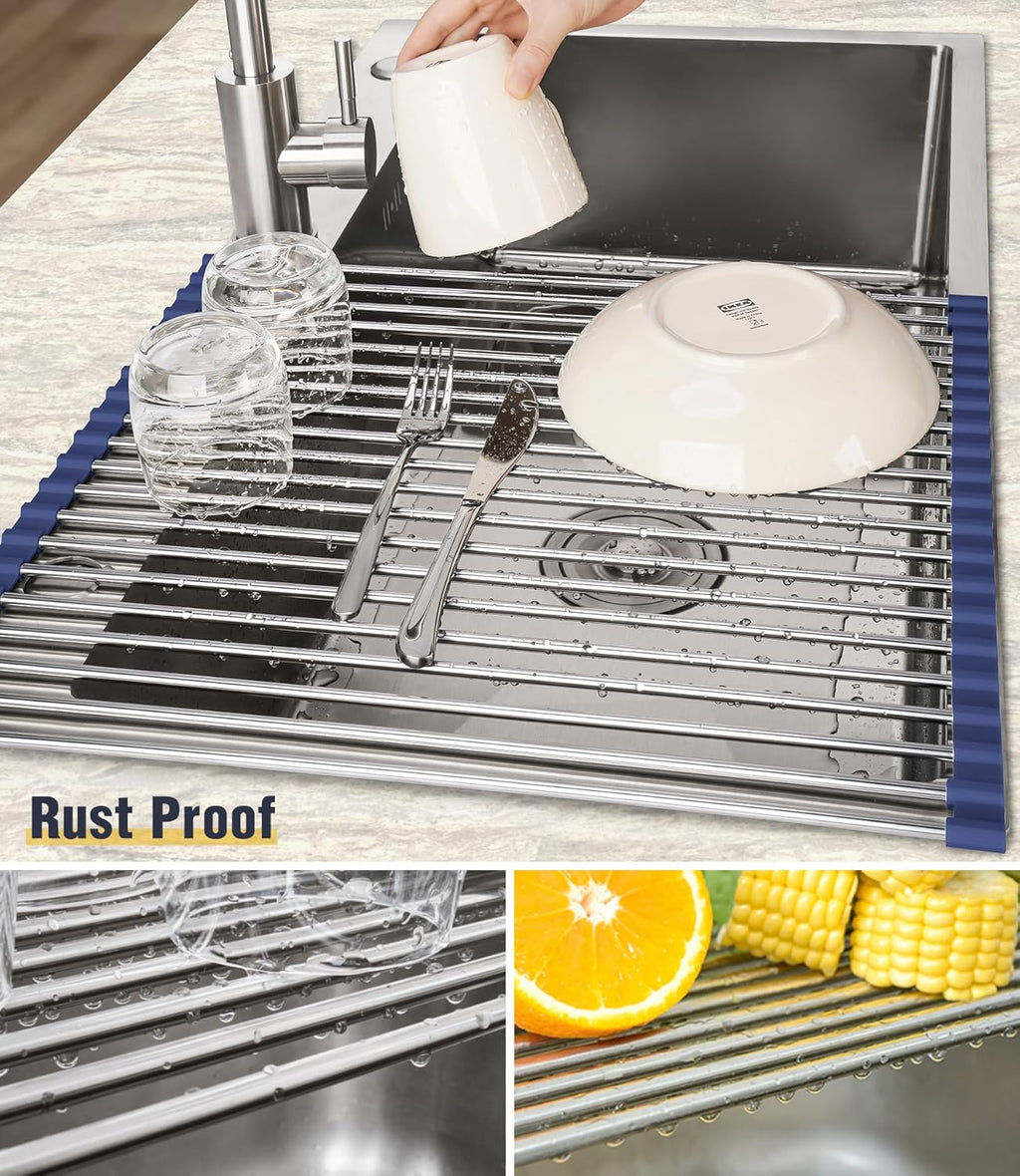 Tomorotec 21" x 15.5" Roll Up Dish Drying Rack Over Sink Drying Rack Sink Cover Kitchen Sink