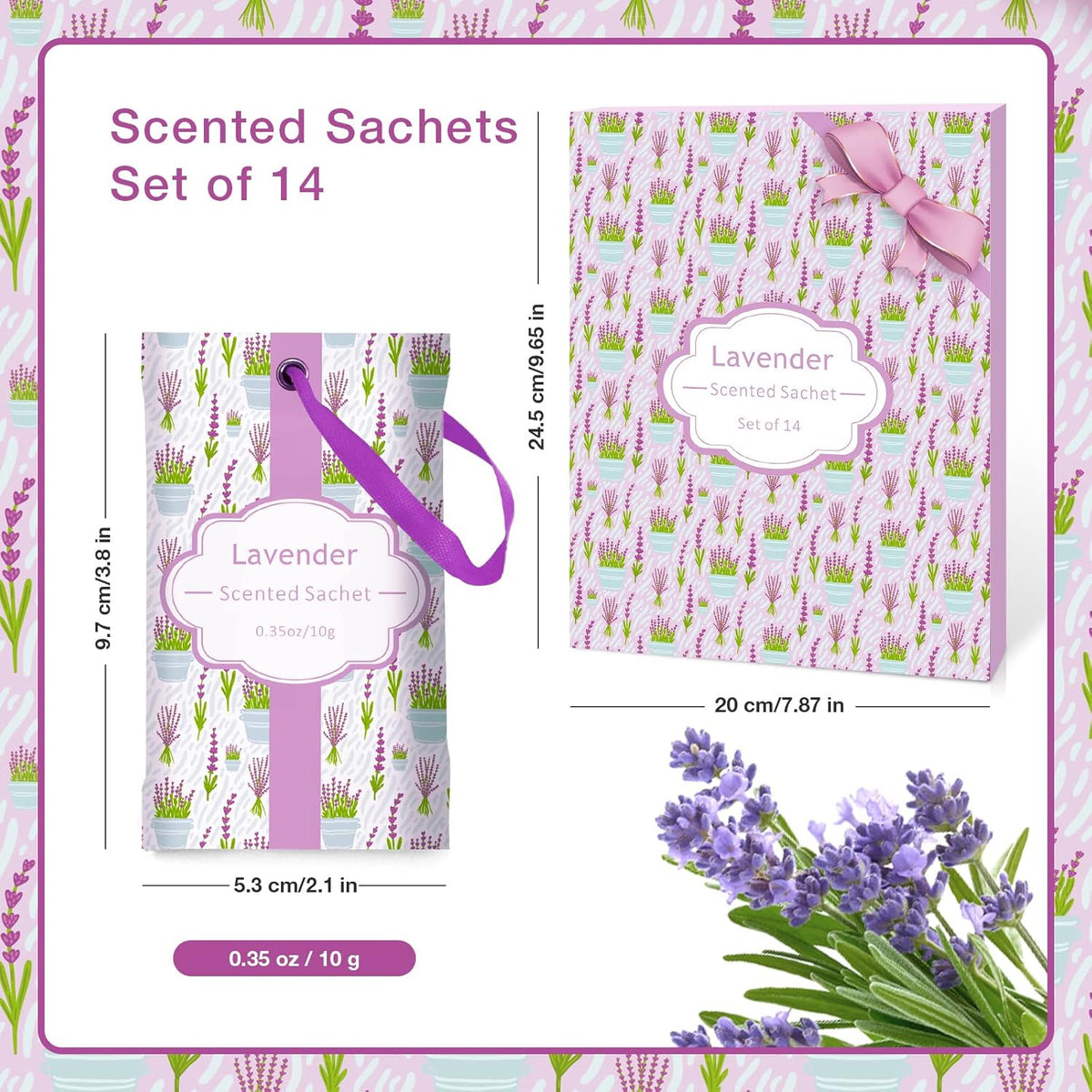 SCENTORINI Lavender Sachets for Drawers and Closets, Long-Lasting Sachets Bags, Pack of 14, Home