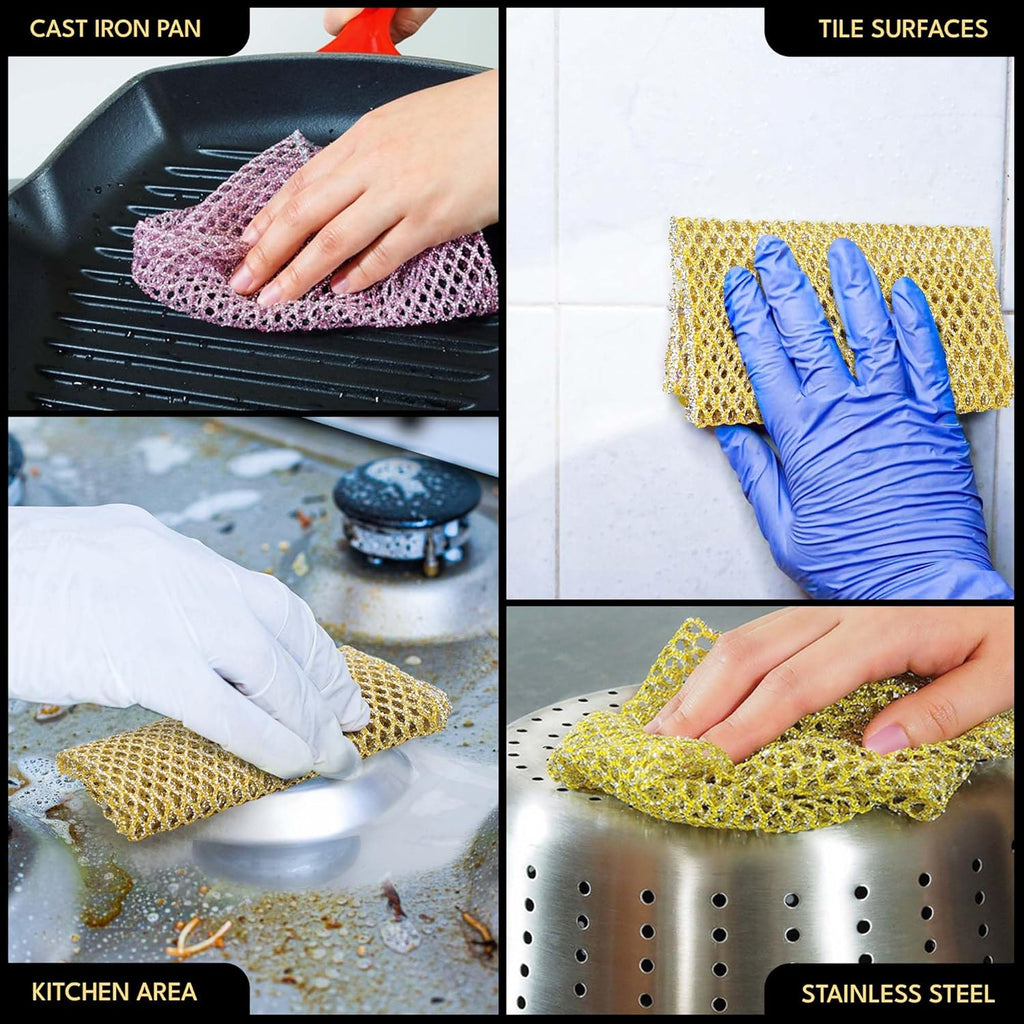 Heavy Duty Dish Scrubbers, Non-Scratch Scouring Pads - Odorless & Long Lasting Mesh Dish Cloth