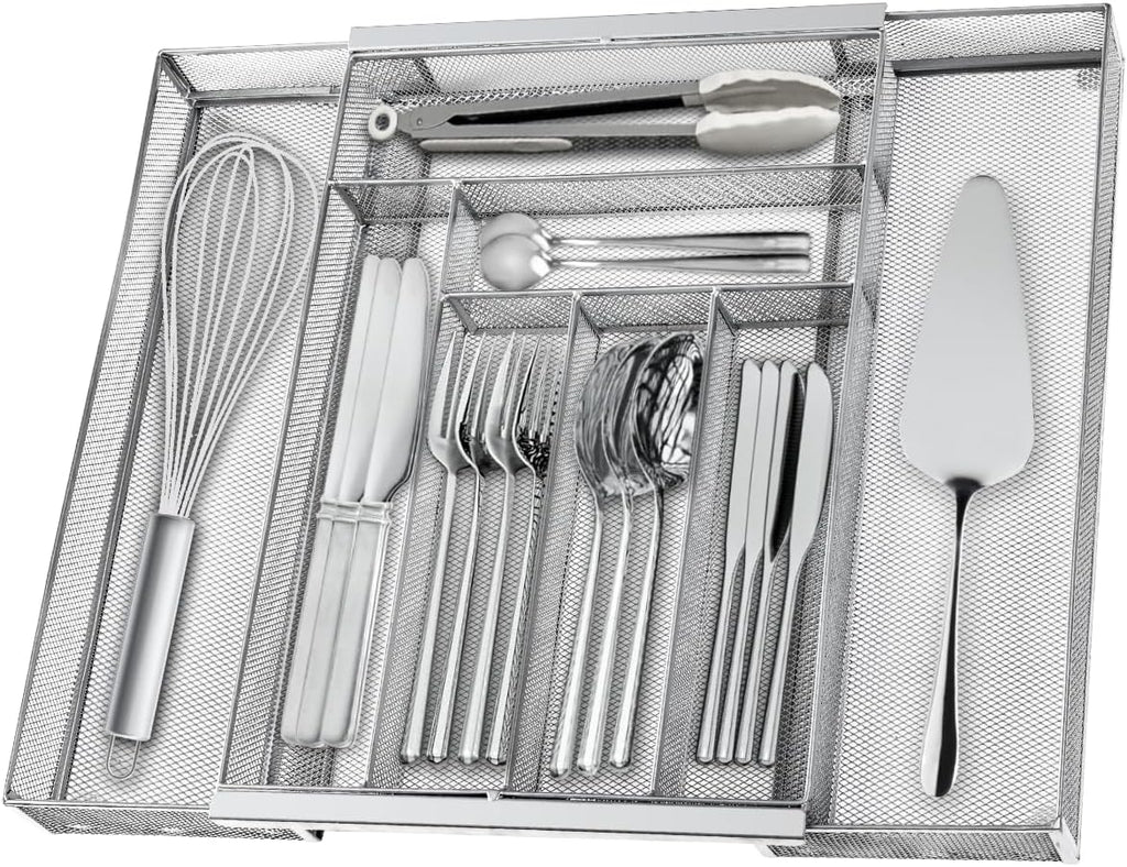 Silverware Organizer Metal Mesh, Large Drawer Organizer, Utensil Cutlery Tray for kitchen drawers