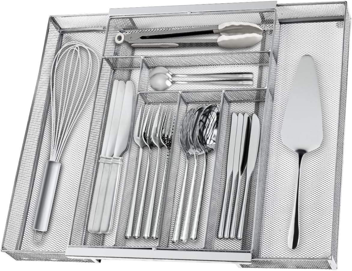 Silverware Organizer Metal Mesh, Large Drawer Organizer, Utensil Cutlery Tray for kitchen drawers