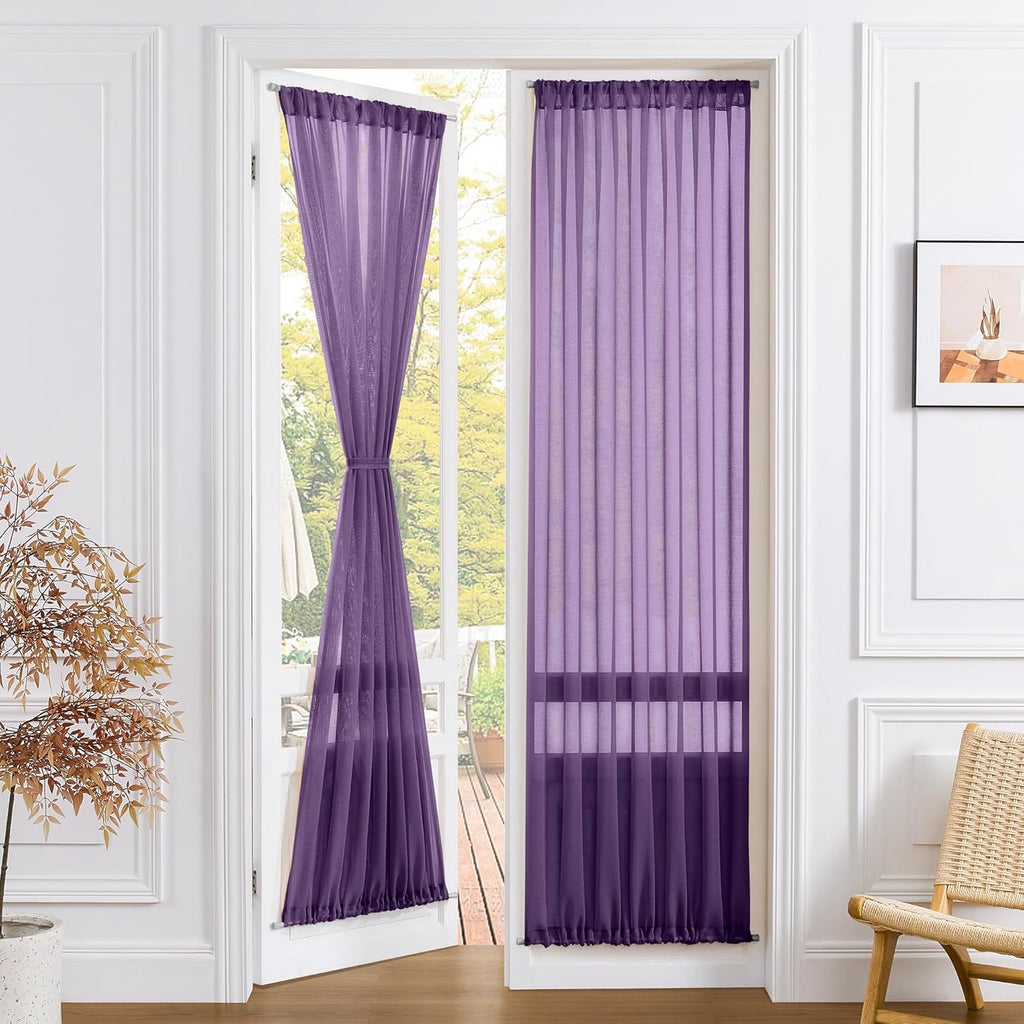 Tollpiz Sheer Door Curtain Closet Linen Textured Curtain Sheers Doorway Light Filtering Voile